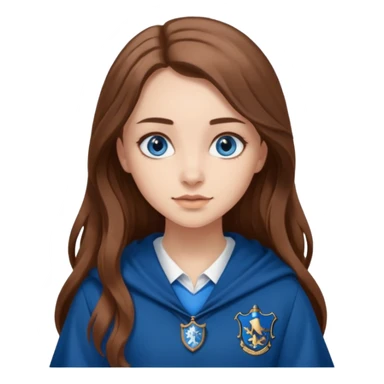 gorgeous Girl with light skin, blue eyes, long brown hair, wears a ravenclaw outfit sticker