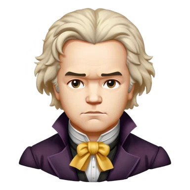 Cinematic Realistic Beethoven Pop Culture Emoji, featuring an evocative portrayal of the legendary composer rendered with delicate textures and emotive lighting. sticker