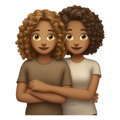 Two best friends hugging, one is light tan with shoulder length curly hair and the other girl is brown with long brown curly hair sticker