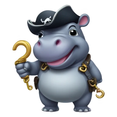 cute hippo with hook in hand like pirate sticker