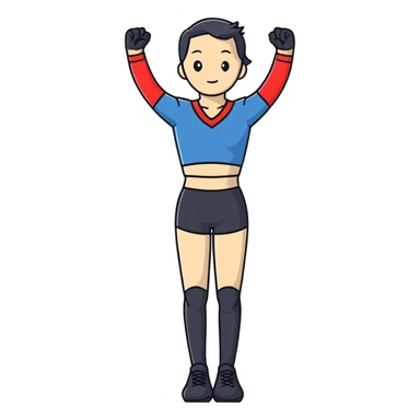 person standing with legs apart, wearing three-point shorts and black pantyhose sticker