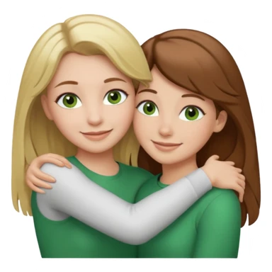 Maman : cheveux marrons, yeux marrons peau blanche fille cheveux blond yeux verts peau blanche qui se font un câlin  sticker