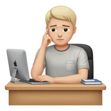 A man wearing a shirt with slumped posture, sitting at a desk, iOS emoji style sticker