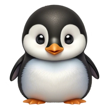 Cinematic Cute Baby Penguin Portrait Emoji, Head tilted playfully and inquisitively, with irresistibly fluffy plumage accented by a tiny beak and round, sparkling eyes filled with wonder, Simplified yet irresistibly adorable features, highly detailed, glowing with a warm, friendly polar glow, high shine, affectionate and lively, stylized with a touch of whimsical charm, bright and endearing, soft glowing outline, capturing the essence of a mischievous yet loving penguin that feels like it could slide out of the screen into your arms! sticker