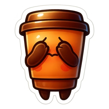 Tall coffee cup, hiding face, embarrased sticker