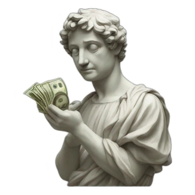 italian statue counting money sticker