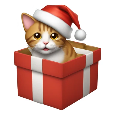 cat in a present box wearing a christmas hat  sticker