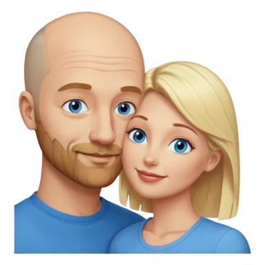 middle age bald man with scruff, blue eyes a.  Kissing blonde woman with blue eyes sticker