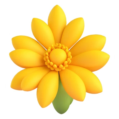 3D iOS cartoon style illustration of a yellow flower with voluminous, soft, and playful look. Emphasize rounded, dimensional shapes and bright colors typical of iOS emojis. Keep it natural and expressive without any smiles or faces or anthropomorphic features. sticker