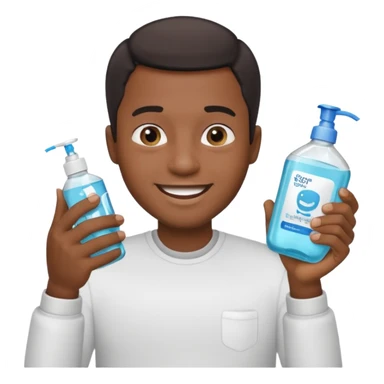 Apple emoji style, Black man with short hair, smiling and holding mouthwash sticker