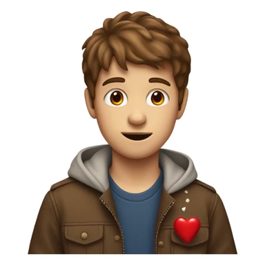 Brown haired boy holding a small ketchup packet with red hearts where his eyes are  sticker