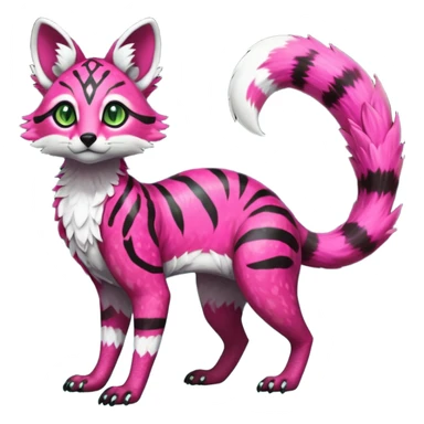 Rare realistic neon-colored iridescent shiny warm-colored lush tropical exotic cute epic pretty beautiful handsome gorgeous aesthetic colorful vibrant Vernid-Protogen-Primagen-Wickerbeast-Genet-Trico-species-Fakemon-hybrid-creature by LiLaiRa, beautiful intricate markings, full body sticker