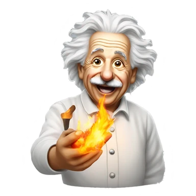 happy albert einstein holding fire in his hand sticker