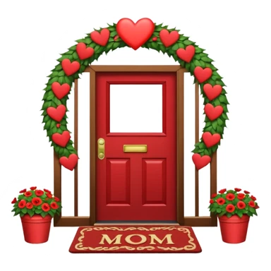 House door with heart-shaped wreath and welcome mat reading "Mom", max 128kb, 100px x 100px sticker