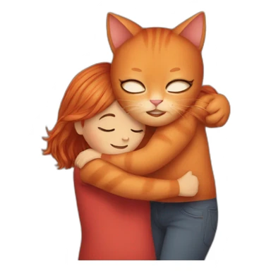 Red cat hugging brow hair girl sticker