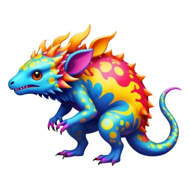 a colorful edgy vernid-fionbri-creature with splash patterns full body sticker