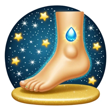 emoji of a human foot pressing on the ground, with two short curved pressure lines under the sole to show the weight, surrounded by shiny glitter sparkles for a bright and sparkling effect, simple cartoon style sticker