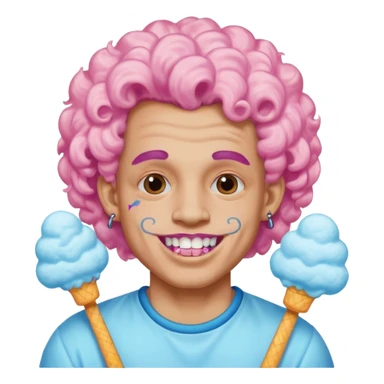 very cheerful colorful puffy curly haired man made out of cotton candy wearing teeth-braces and tattoos and face tattoos just face  sticker
