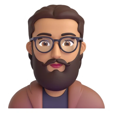 middle eastern man with medium length beard, unibrow, tan skin, brown eyes, wearing stylish glasses sticker