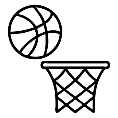a netball and hoop, outlined icon style sticker