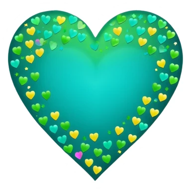 emoji: teal and neon green gradient heart with NYE celebration confetti from behind. sticker
