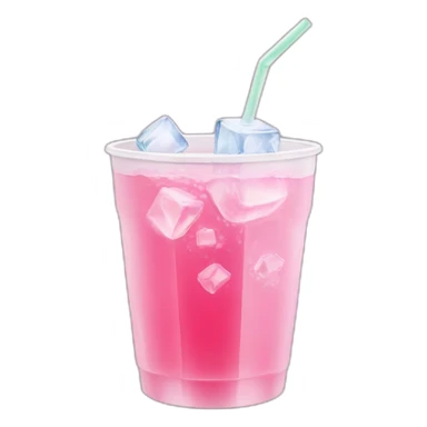 pink drink with ice cubes in a white plastic cup sticker