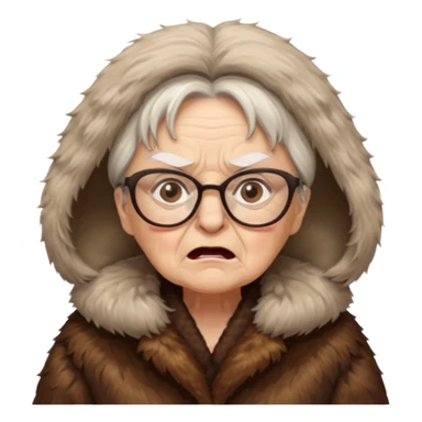 old woman with glasses angry wearing big fur coat sticker
