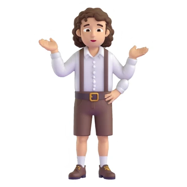 German person with brown curly hair in typical Bavarian clothing (lederhosen) shrugging and looking lost sticker