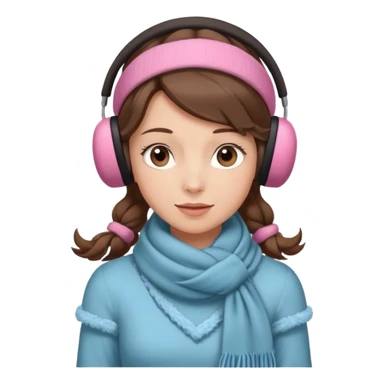 Victorian ice skater in a long dress. She is wearimg a scarf and earmuffs. She has boriwn hair. sticker