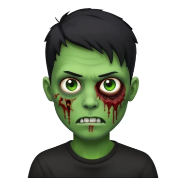 Zombie Emoji AppleIOS Style, lowfade Black Hair, nose piercing, and Black T-shirt, Green Skin sticker
