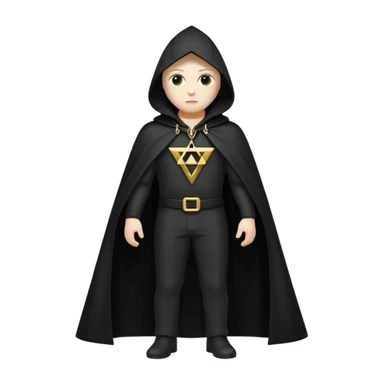 illuminati shadow figure standing in black cloak with gold triangle necklace, white background sticker