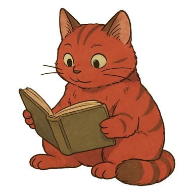 ghibli style red cat reading a book sticker