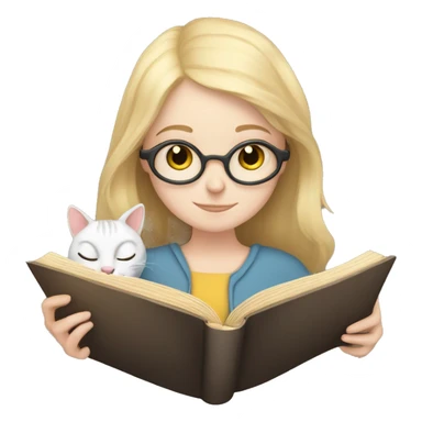 a pale skinned girl reading a book and a cat sticker
