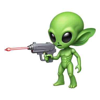 Alien emoji holding a laser gun sticker