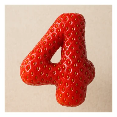 realistic textured number 4 made out of strawberry, with seeds and vibrant red color sticker