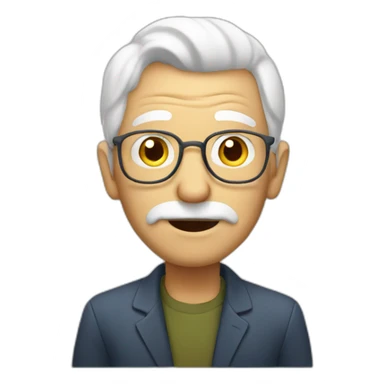 an old man with white hair looking at a presentation sticker
