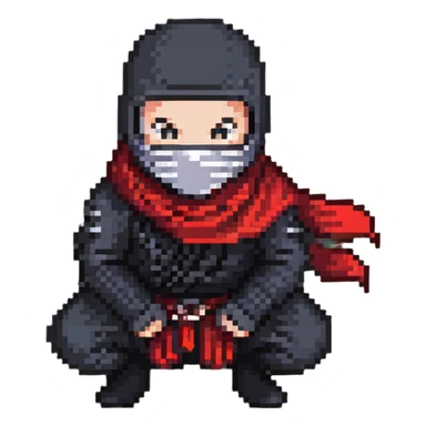masked ninja with red scarf crouching sticker