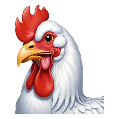 Cinematic Cute Yawning White Rooster Portrait Emoji, Head tilted slightly with a dramatic, wide-open yawn, showcasing a soft, downy white plumage with a crisp red comb and drooping wings, round eyes barely open in drowsy contentment, Simplified yet irresistibly adorable features, highly detailed, glowing with a soft, cozy glow, high shine, relaxed yet expressive, stylized with a touch of whimsy, bright and endearing, soft glowing outline, capturing the essence of a sleepy yet affectionate rooster, so drowsy it feels like it could stretch out of the screen and curl up for a nap! sticker
