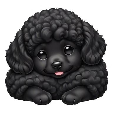 Meme-Worthy Cute Sleeping Black Poodle Portrait Emoji, Head resting peacefully with a contented smile, showcasing a delightfully elegant build and a luxuriously soft, curly jet-black Fur, eyes shut in a serene nap, Simplified yet hilariously adorable features, highly detailed, glowing with a soft, drowsy light, high shine, relaxed and utterly lovable, stylized with an air of playful laziness, bright and heartwarming, soft glowing outline, capturing the essence of a comically sleepy companion, so meme-worthy it feels like it could instantly become the next viral sensation of adorable slumber! sticker