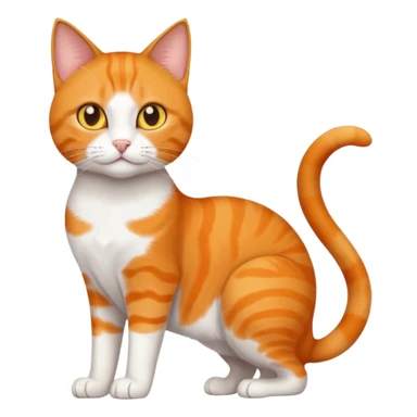 full body orange domestic shorthair slim cat with yellow/orange eyes paw being white and the other being half sticker