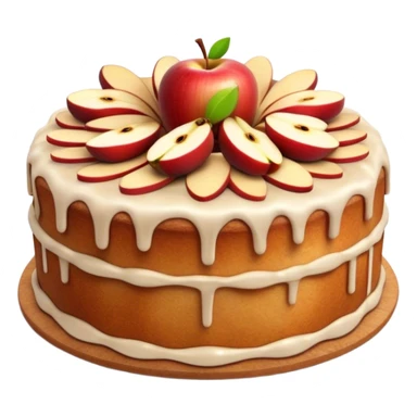 Cinematic Realistic Apfelkuchen Dessert Emoji, depicted as a classic apple cake bursting with cinnamon and apples rendered with soft textures and warm, inviting lighting. sticker