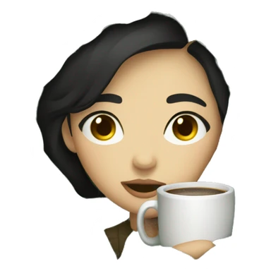 girl brunette with short black hair inside a dark green blanket sipping coffee eyes closed sticker
