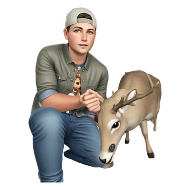 boy in denim with deer sticker