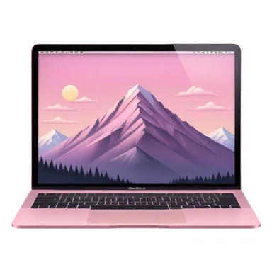 pink mac book with a light pink sky w a montain sticker