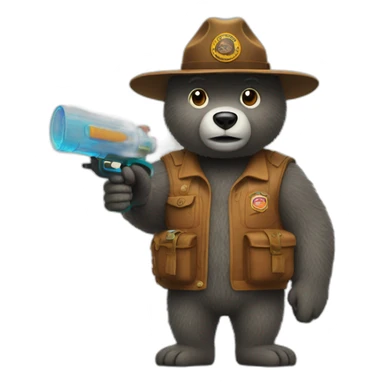 smokey bear with water gun sticker