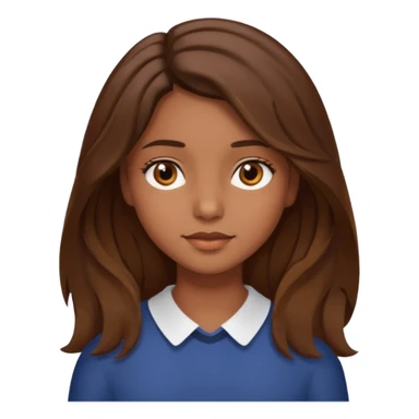 A girl with brown eyes and brown slightly wavy shoulder length hair and a center part sticker