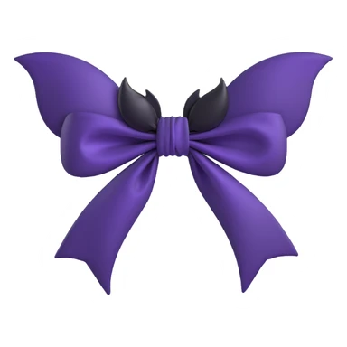 3D emoji gothic bow, midnight purple silk, silver bat brooch, black feather accents, mysterious and lush sticker