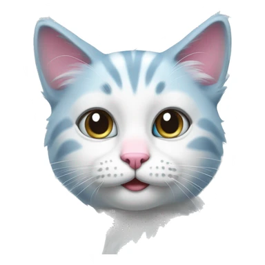 Cat with white and grey fur, light blue eyes and pink nose sticker