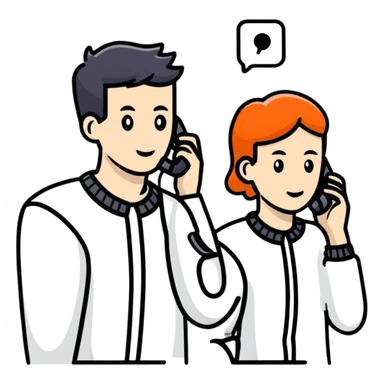 Two people communicating by phone as message not as phone call sticker