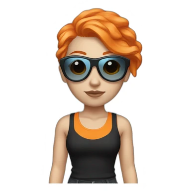 White girl with orange hair, futuristic sunglasses, light blue tank top and black pants sticker